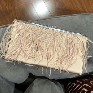 BCBG feather clutch